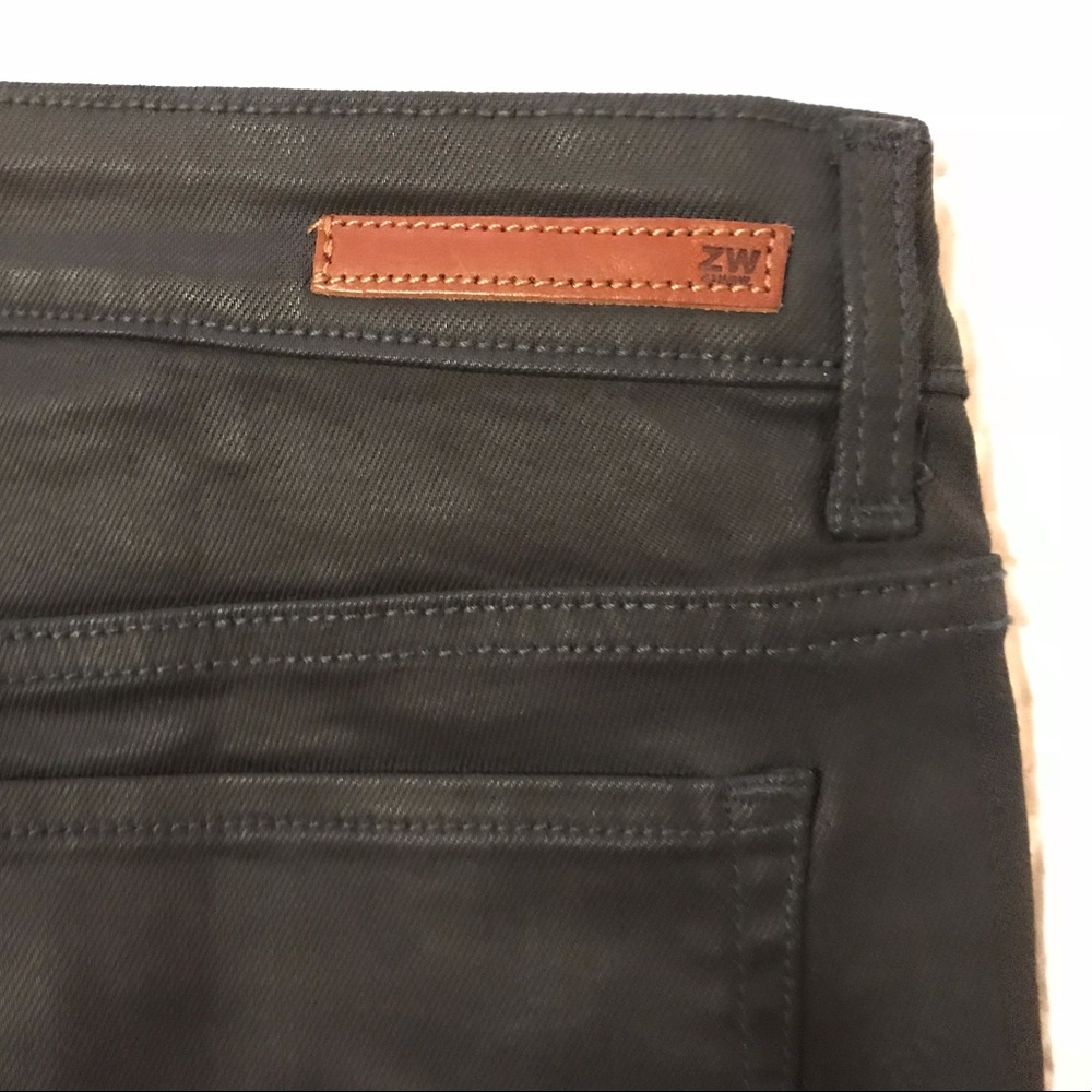Zara Navy Leather Pants with zipper detail